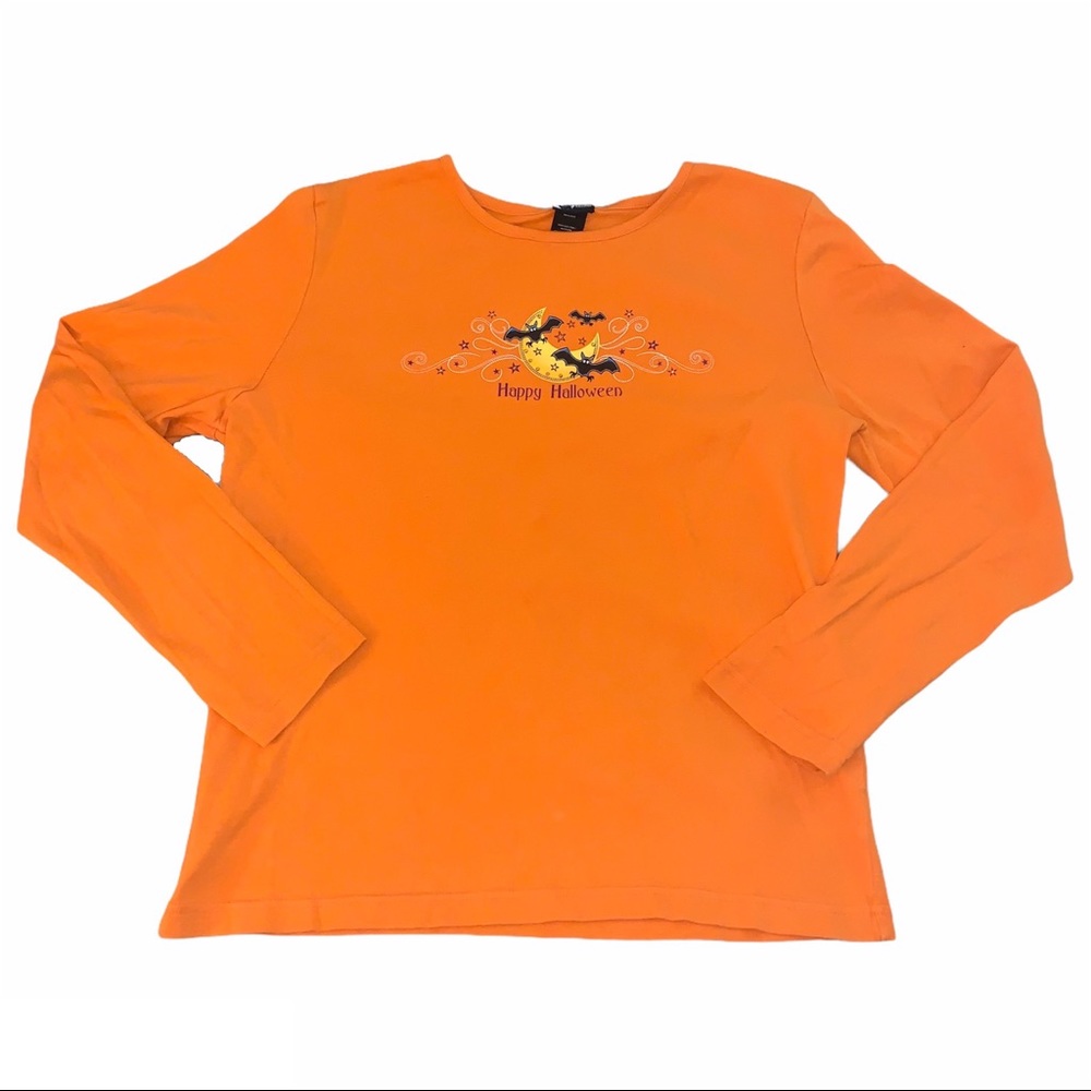Y2K Orange Happy Halloween Long Sleeve Graphic Tee